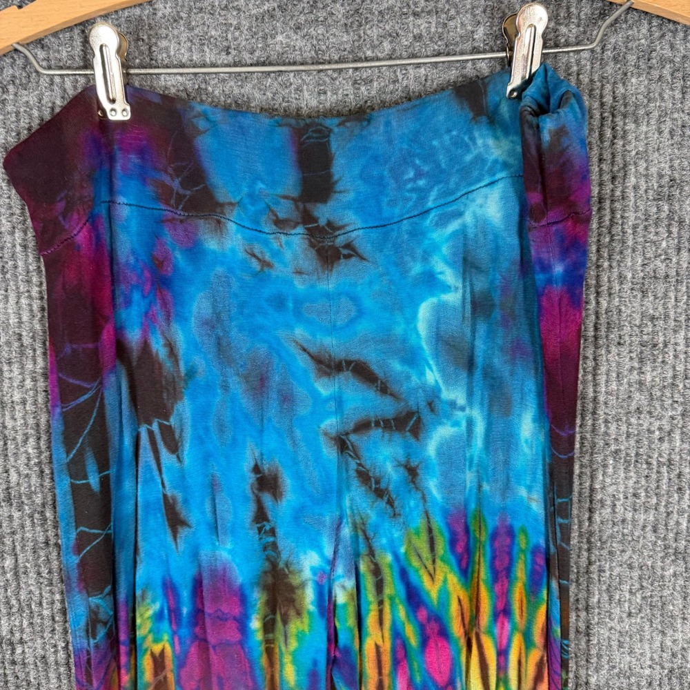 Clearay Tie Dye Ruffle Flare Pants Women L/XL Blue Multi Boho Bell Hippie Retro - Picture 5 of 10